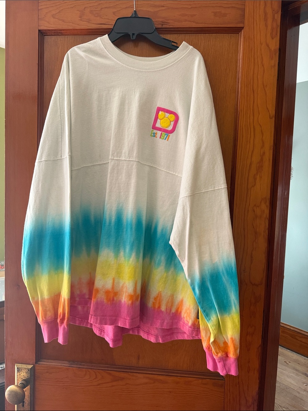 Disney White Long Sleeve Tee with Rainbow Dip Dye Hem